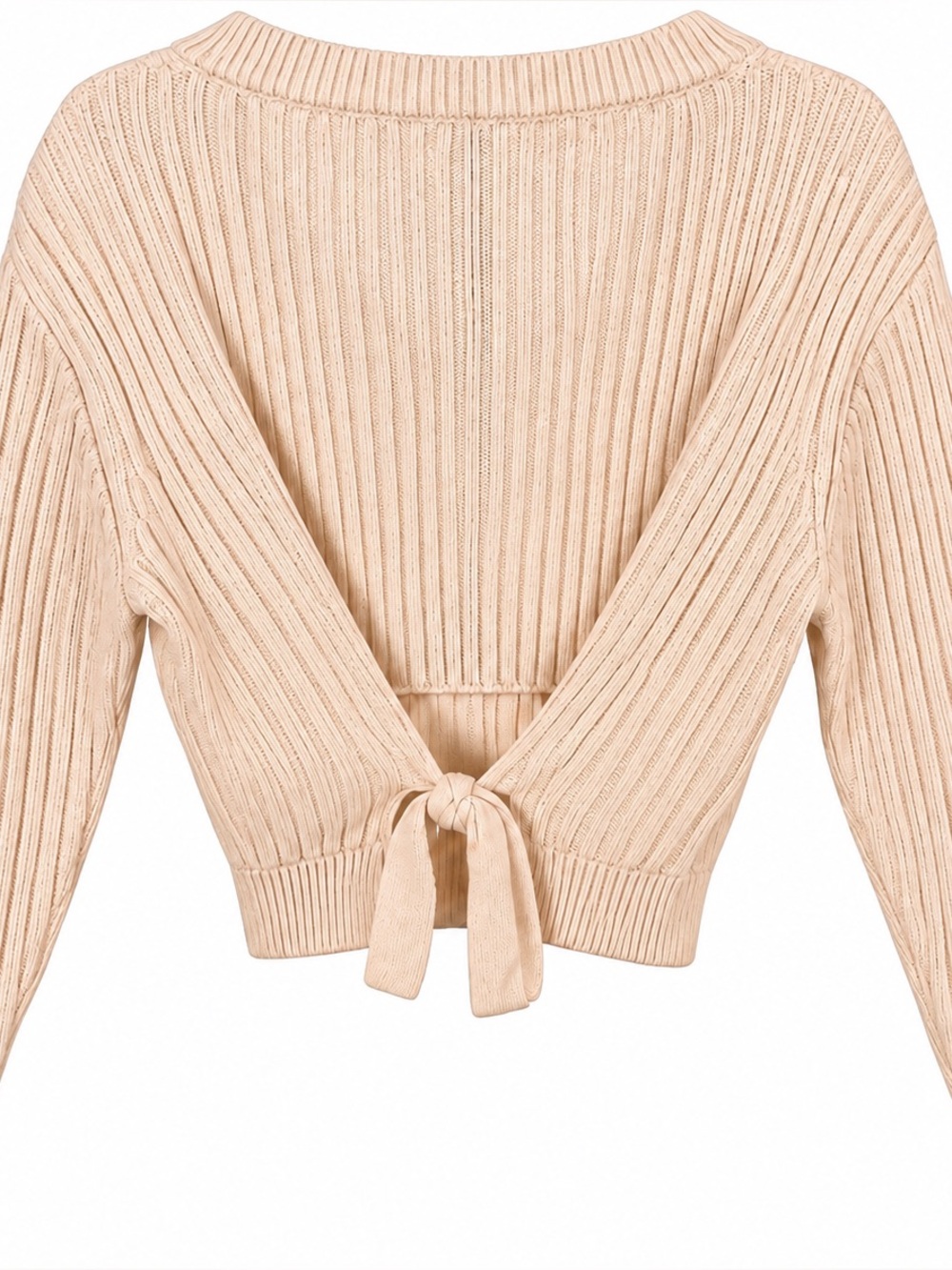 Oak + Fort Women’s S Cream Ribbed V-Neck Tie Back Sweater - Picture 4 of 4